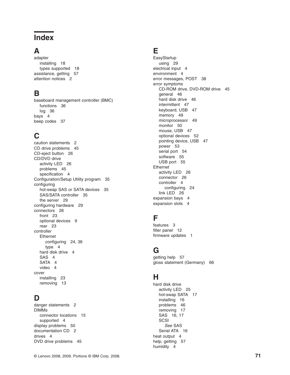 Index | Lenovo ThinkServer RS110 User Manual | Page 85 / 90