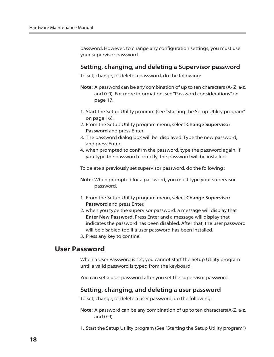 User password | Lenovo IdeaCentre K200 User Manual | Page 20 / 49