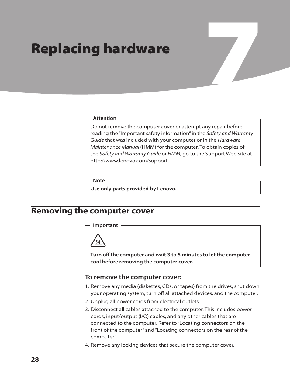 Replacing hardware | Lenovo IdeaCentre K200 User Manual | Page 30 / 49