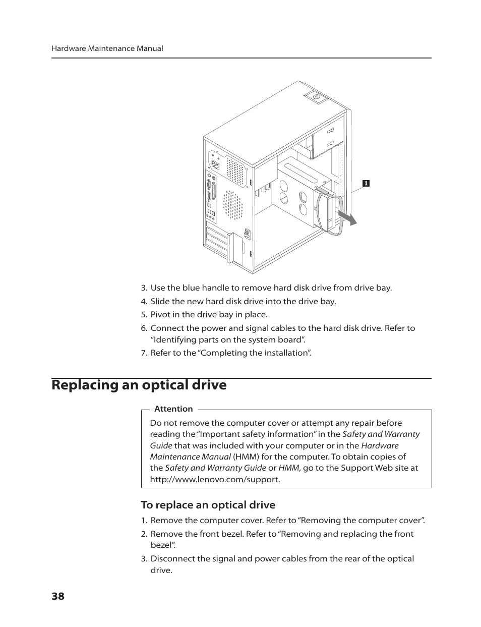 Replacing an optical drive | Lenovo IdeaCentre K200 User Manual | Page 40 / 49