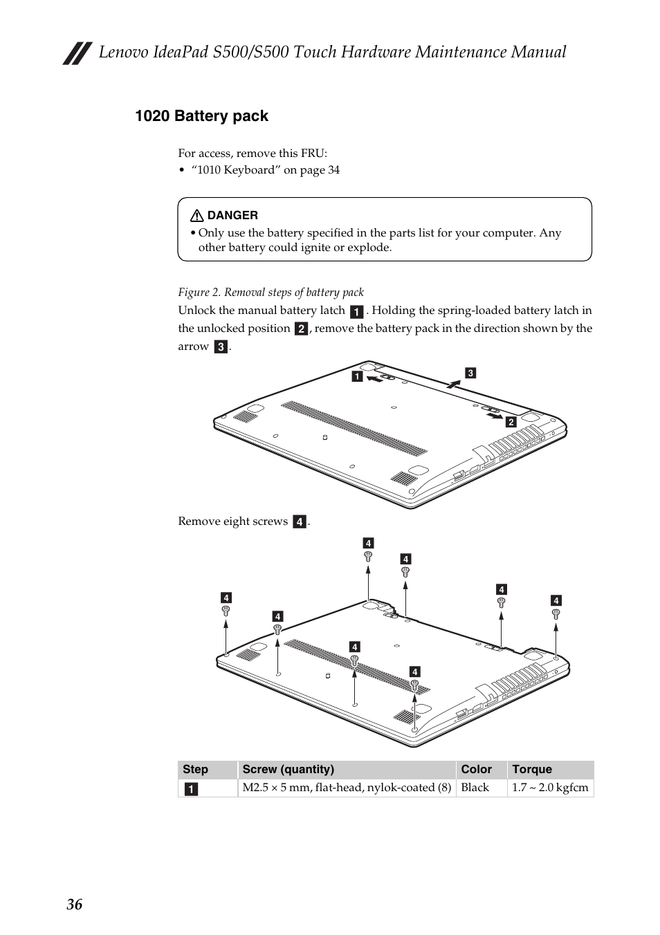 1020 battery pack | Lenovo IdeaPad S500 Notebook User Manual | Page 40 / 84