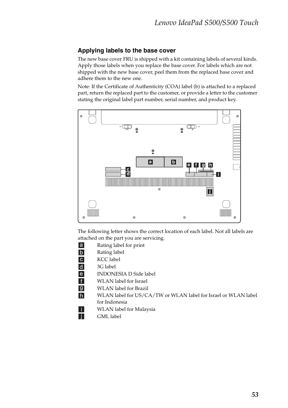 Applying labels to the base cover | Lenovo IdeaPad S500 Notebook User Manual | Page 57 / 84