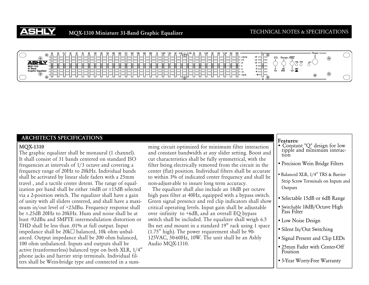 Ashly MQX-1310 User Manual | 2 pages