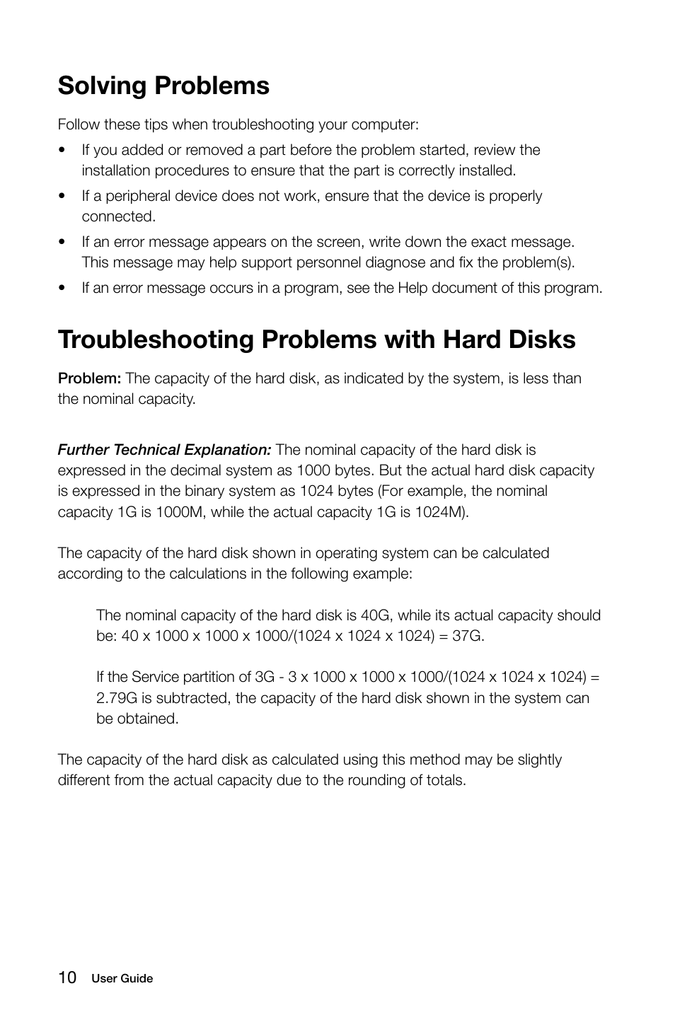 Troubleshooting problems with hard disks, Solving problems | Lenovo IdeaCentre Q190 Desktop User Manual | Page 15 / 21