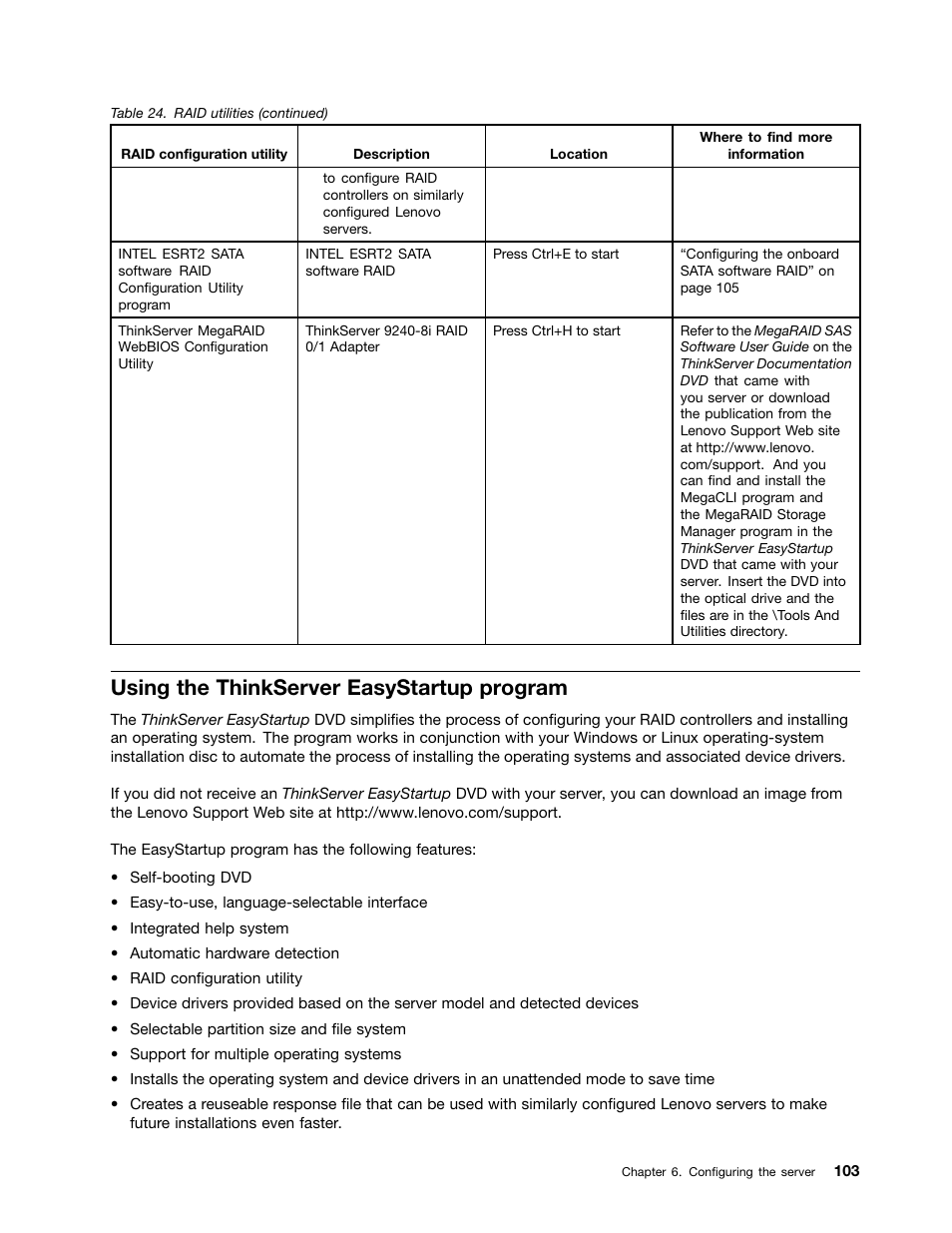 Using the thinkserver easystartup program | Lenovo THINKSERVER TD230 User Manual | Page 113 / 150
