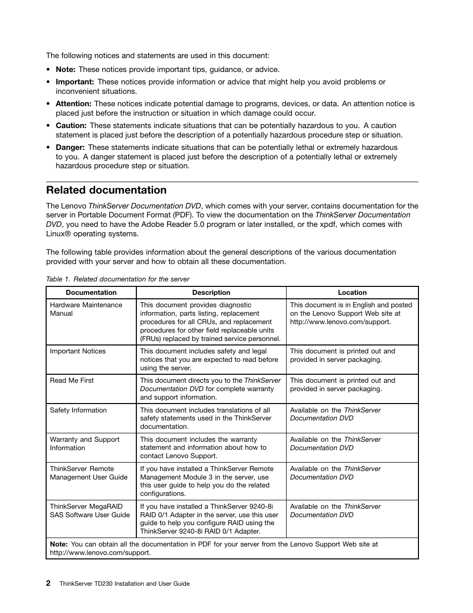 Related documentation | Lenovo THINKSERVER TD230 User Manual | Page 12 / 150