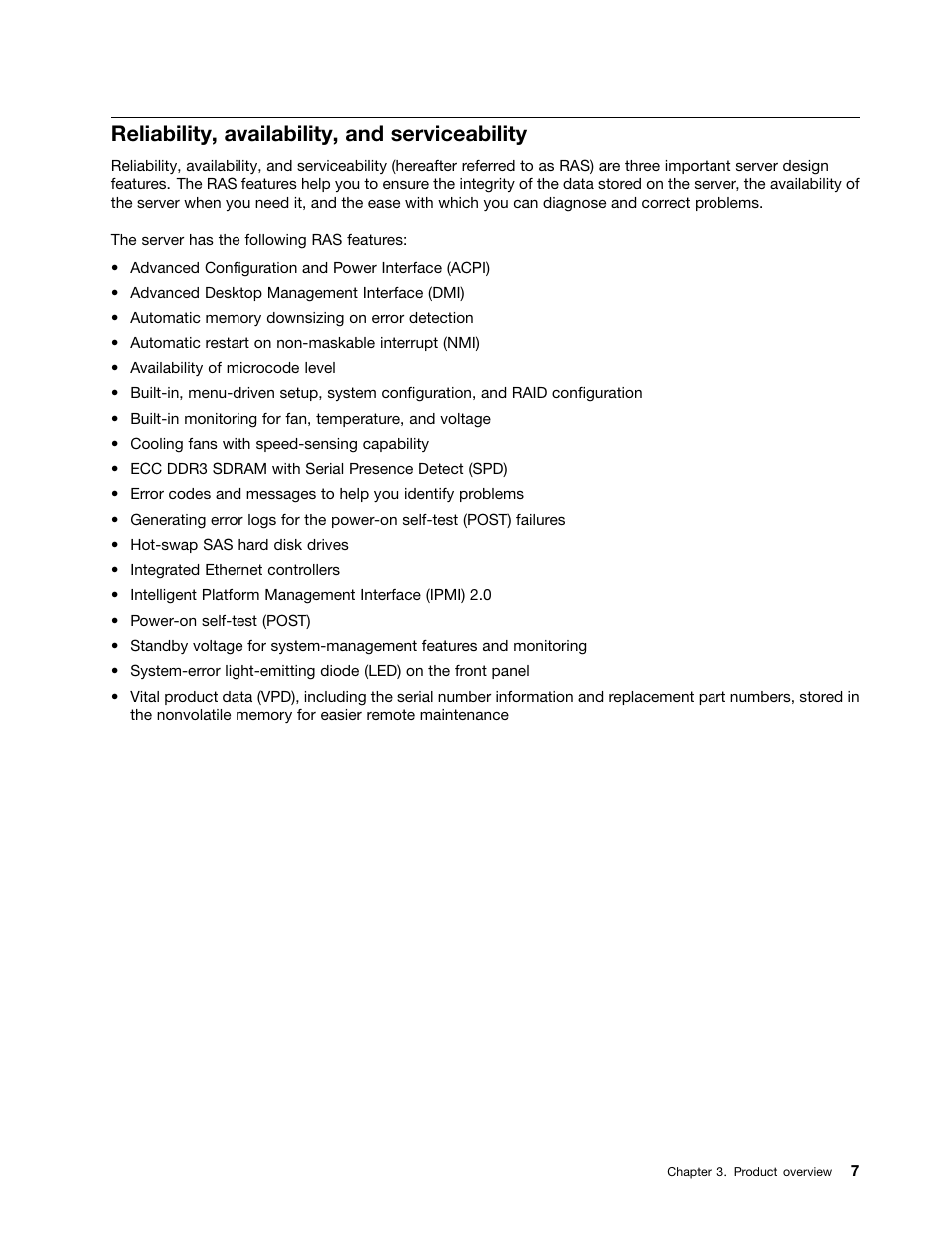 Reliability, availability, and serviceability | Lenovo THINKSERVER TD230 User Manual | Page 17 / 150