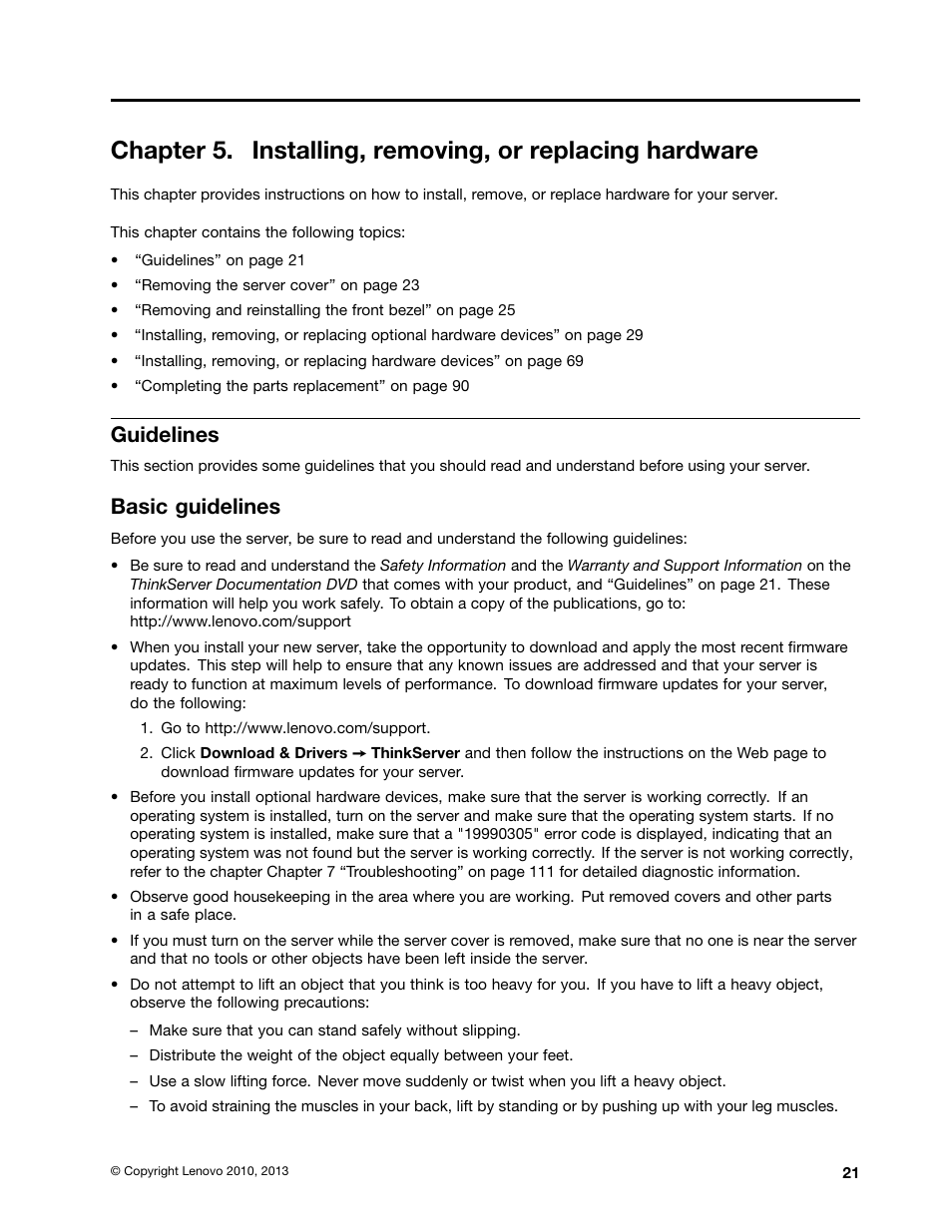 Guidelines, Basic guidelines | Lenovo THINKSERVER TD230 User Manual | Page 31 / 150