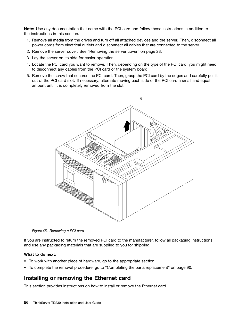 Installing or removing the ethernet card | Lenovo THINKSERVER TD230 User Manual | Page 66 / 150