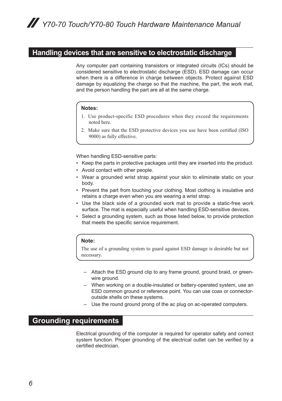 Grounding requirements, Handling devices that are sensitive to, Electrostatic discharge | Lenovo Y70-70 Touch Notebook User Manual | Page 10 / 81