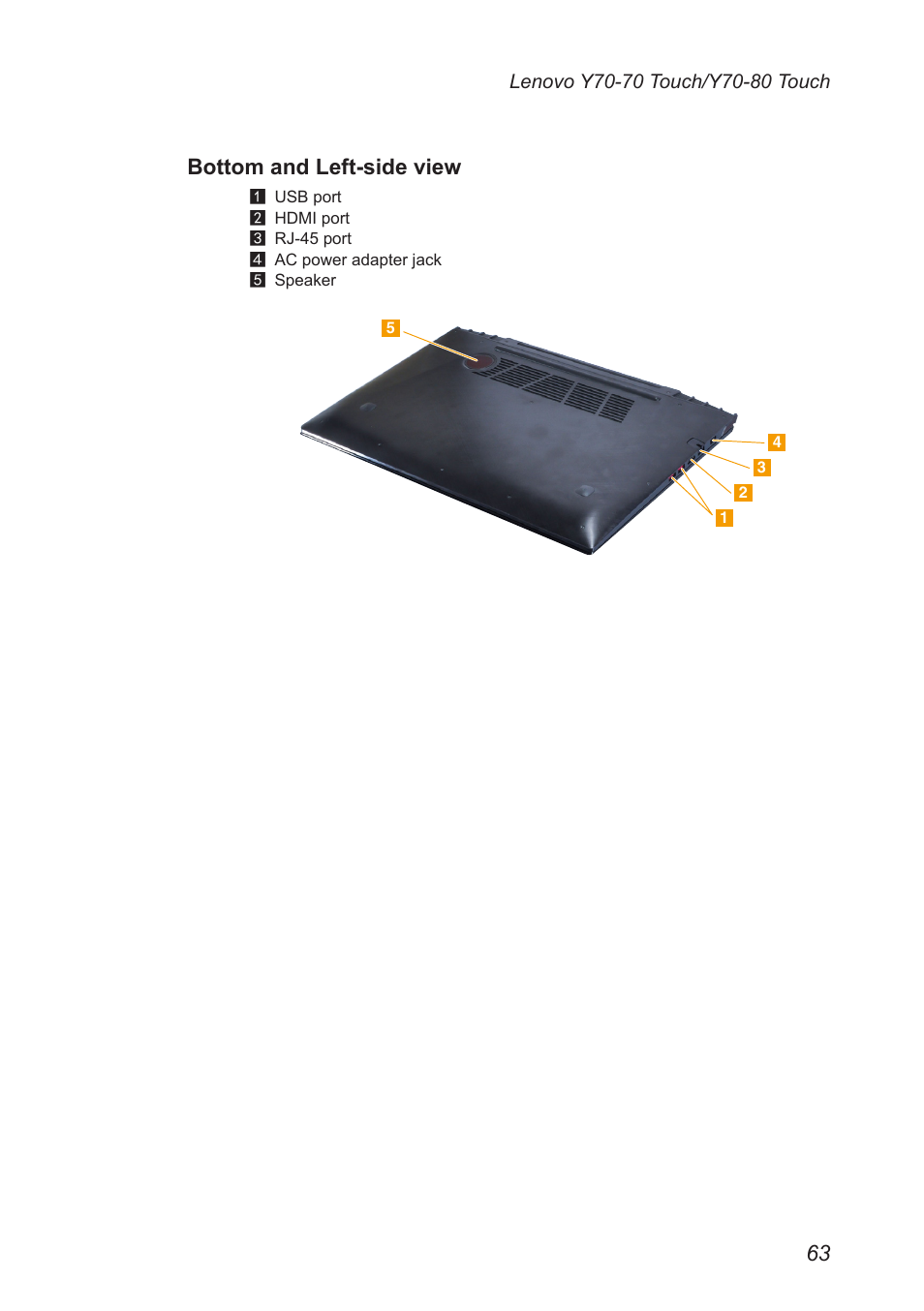 Bottom and left-side view | Lenovo Y70-70 Touch Notebook User Manual | Page 67 / 81