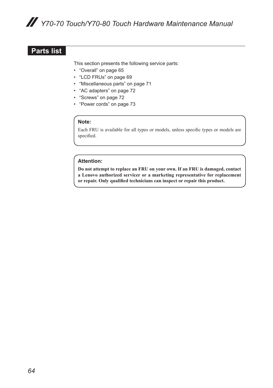 Parts list | Lenovo Y70-70 Touch Notebook User Manual | Page 68 / 81