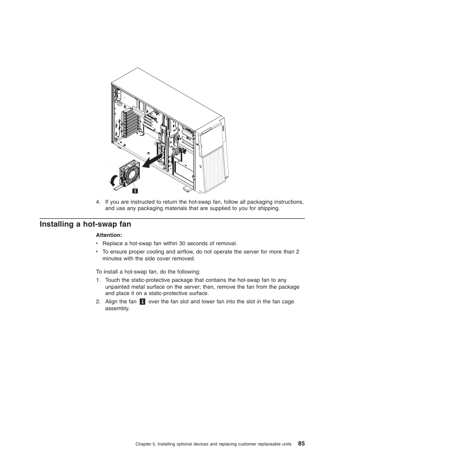 Installing a hot-swap fan | Lenovo ThinkServer TD200 User Manual | Page 103 / 228