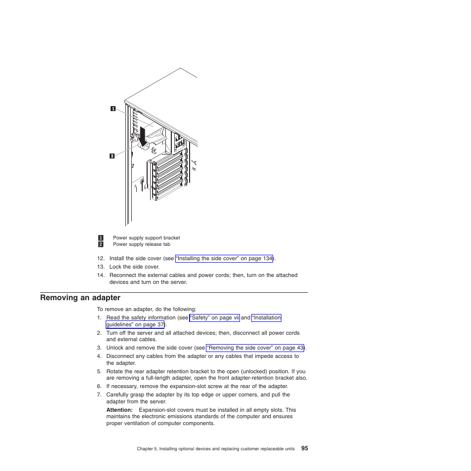 Removing an adapter | Lenovo ThinkServer TD200 User Manual | Page 113 / 228