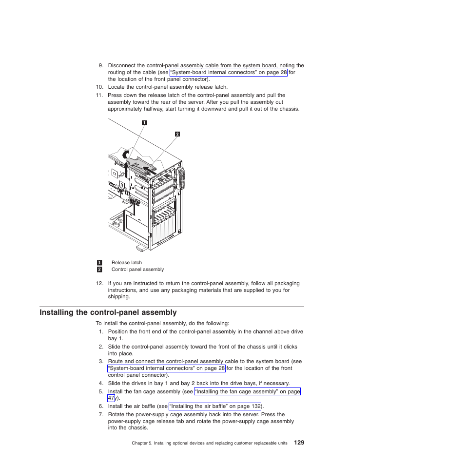 Installing the control-panel assembly | Lenovo ThinkServer TD200 User Manual | Page 147 / 228