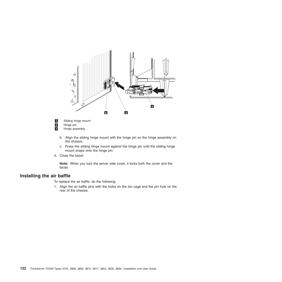 Installing the air baffle | Lenovo ThinkServer TD200 User Manual | Page 150 / 228