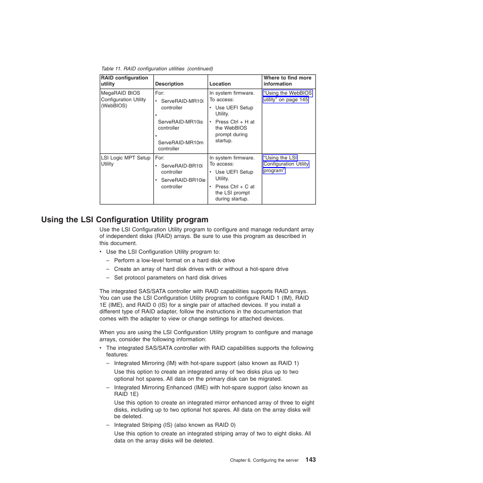 Using the lsi configuration utility program | Lenovo ThinkServer TD200 User Manual | Page 161 / 228