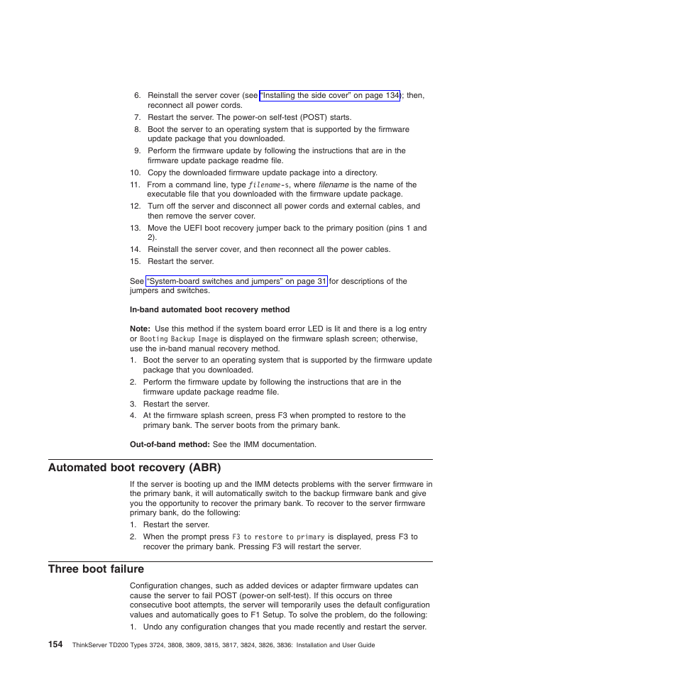 Automated boot recovery (abr), Three boot failure, Automated boot recovery (abr) three boot failure | Lenovo ThinkServer TD200 User Manual | Page 172 / 228