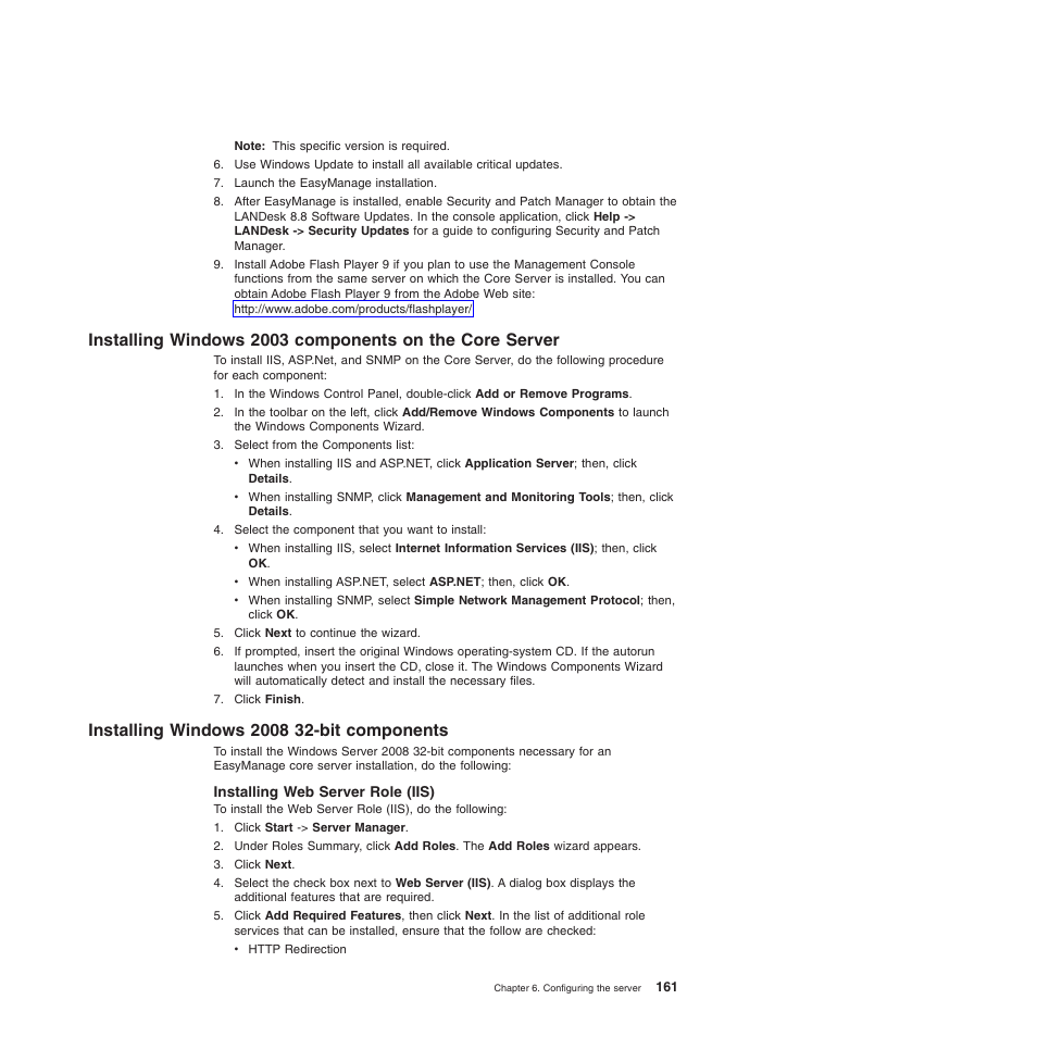 Installing windows 2008 32-bit components, Installing web server role (iis) | Lenovo ThinkServer TD200 User Manual | Page 179 / 228