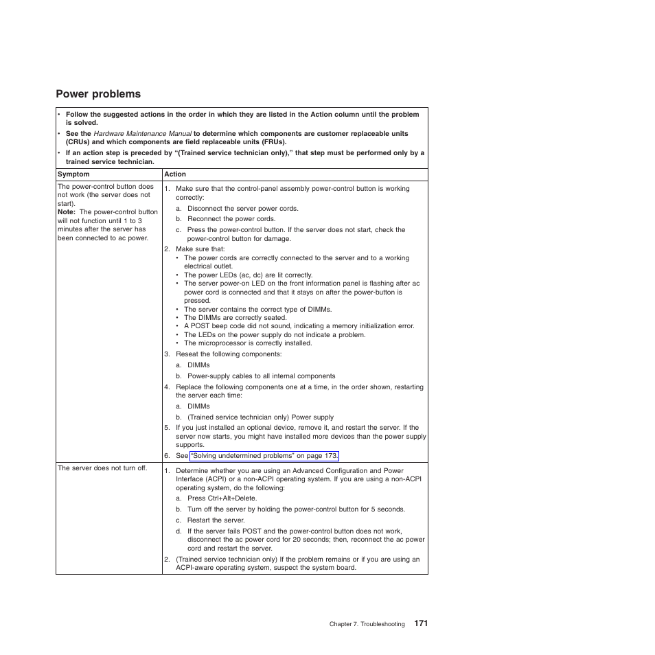 Power problems | Lenovo ThinkServer TD200 User Manual | Page 189 / 228