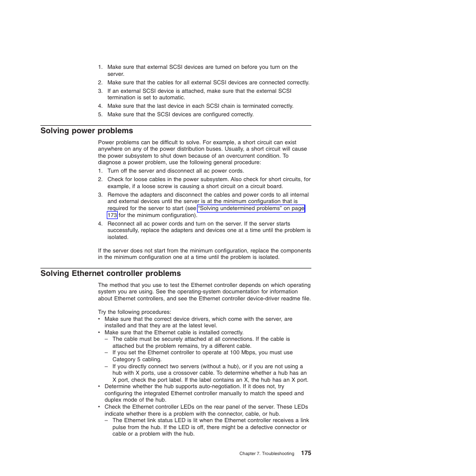 Solving power problems, Solving ethernet controller problems | Lenovo ThinkServer TD200 User Manual | Page 193 / 228