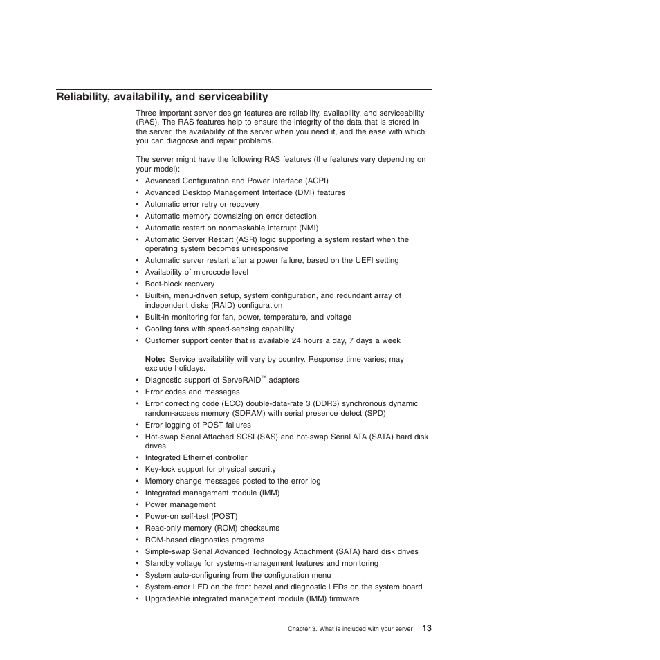 Reliability, availability, and serviceability | Lenovo ThinkServer TD200 User Manual | Page 31 / 228