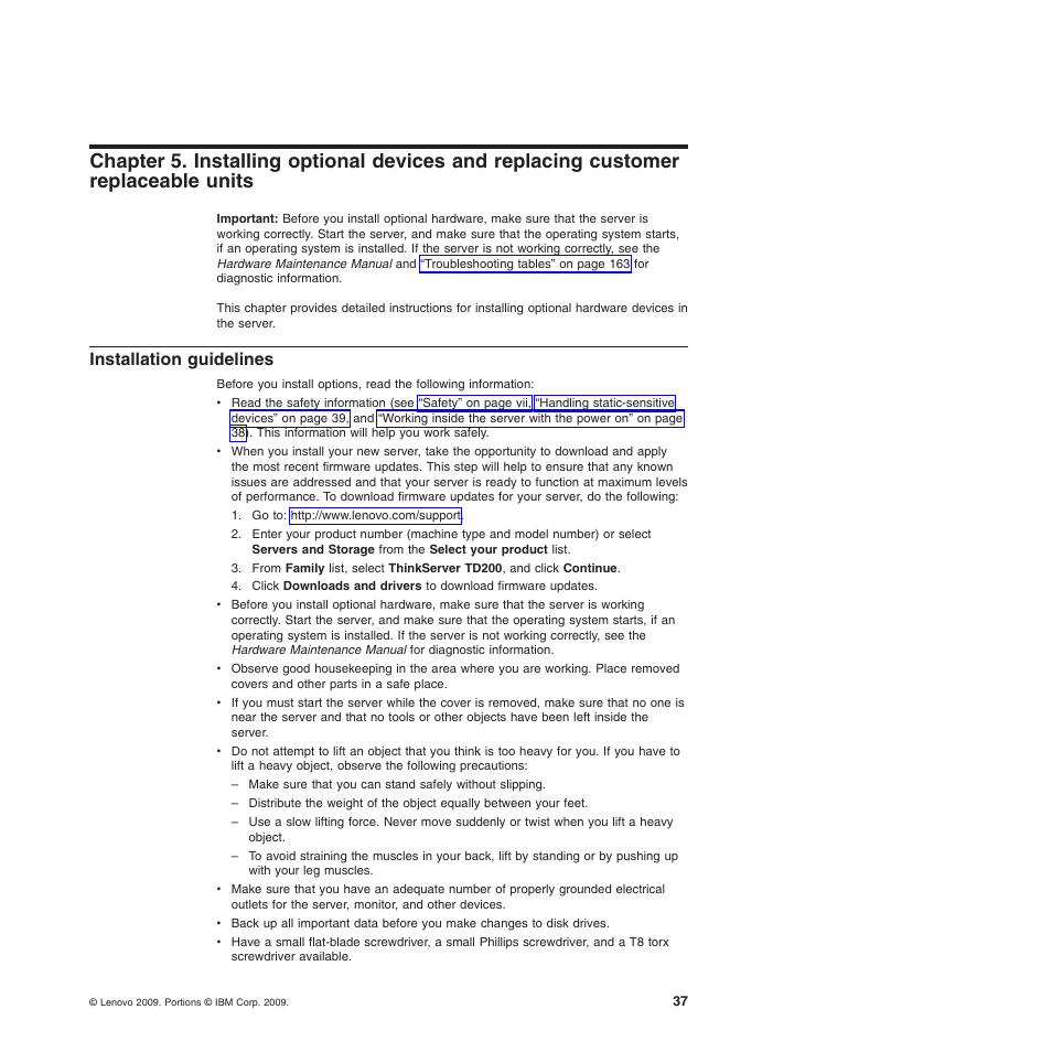 Installation guidelines, Units | Lenovo ThinkServer TD200 User Manual | Page 55 / 228