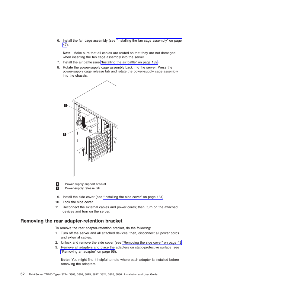 Removing the rear adapter-retention bracket | Lenovo ThinkServer TD200 User Manual | Page 70 / 228