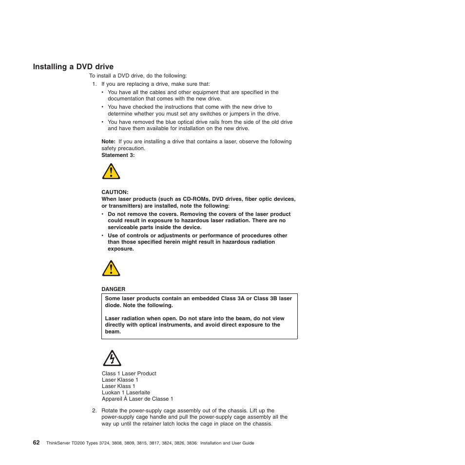 Installing a dvd drive | Lenovo ThinkServer TD200 User Manual | Page 80 / 228