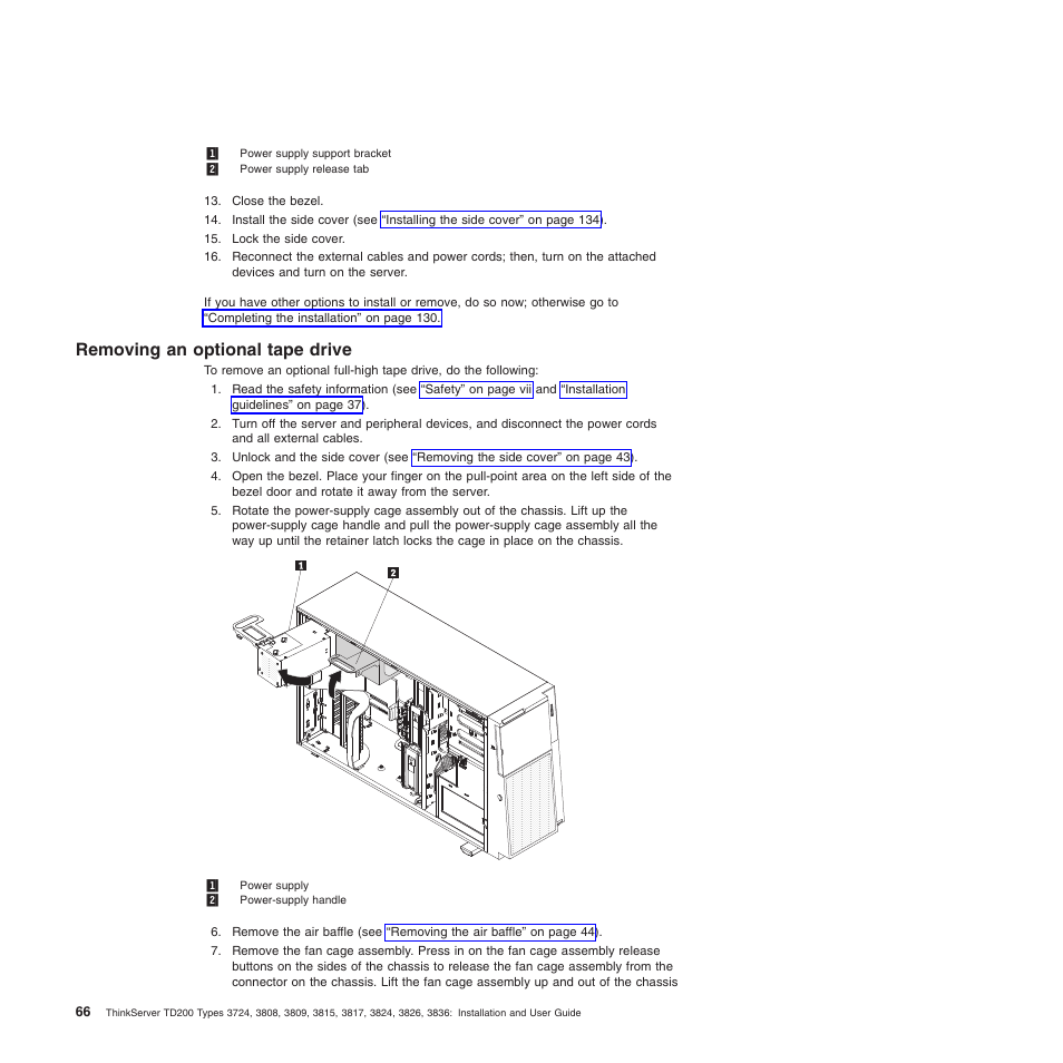 Removing an optional tape drive | Lenovo ThinkServer TD200 User Manual | Page 84 / 228