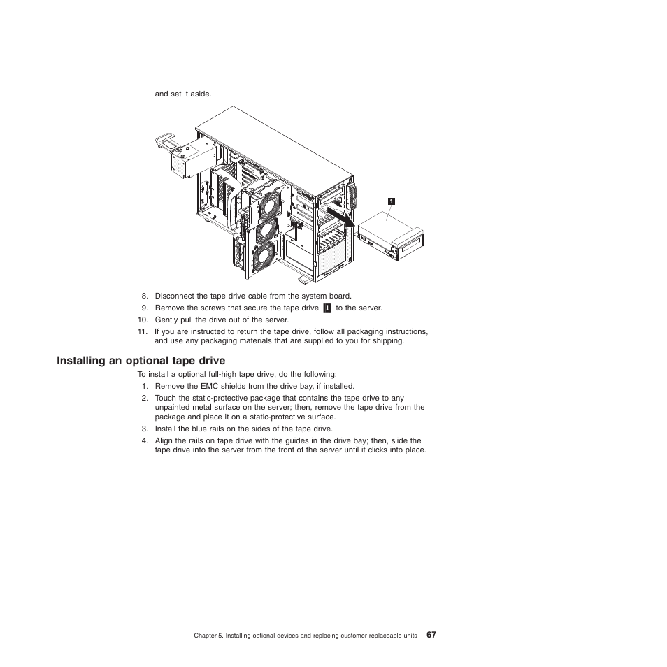 Installing an optional tape drive | Lenovo ThinkServer TD200 User Manual | Page 85 / 228