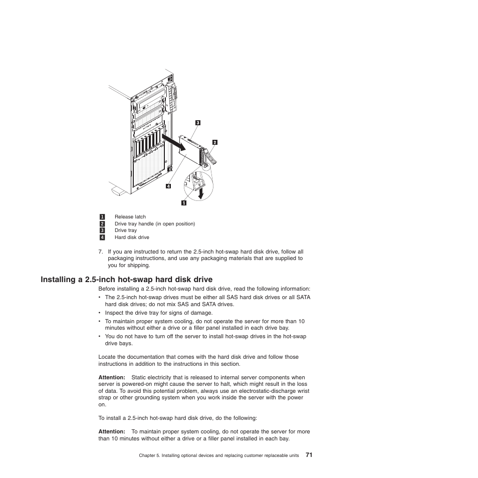 Installing a 2.5-inch hot-swap hard disk drive | Lenovo ThinkServer TD200 User Manual | Page 89 / 228