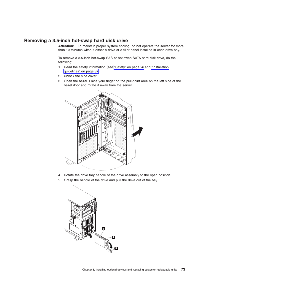 Removing a 3.5-inch hot-swap hard disk drive | Lenovo ThinkServer TD200 User Manual | Page 91 / 228