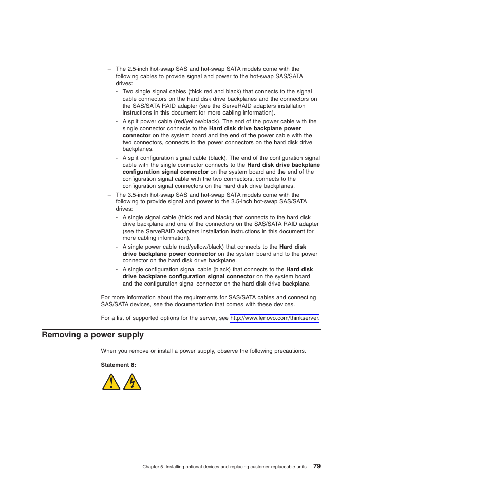 Removing a power supply | Lenovo ThinkServer TD200 User Manual | Page 97 / 228