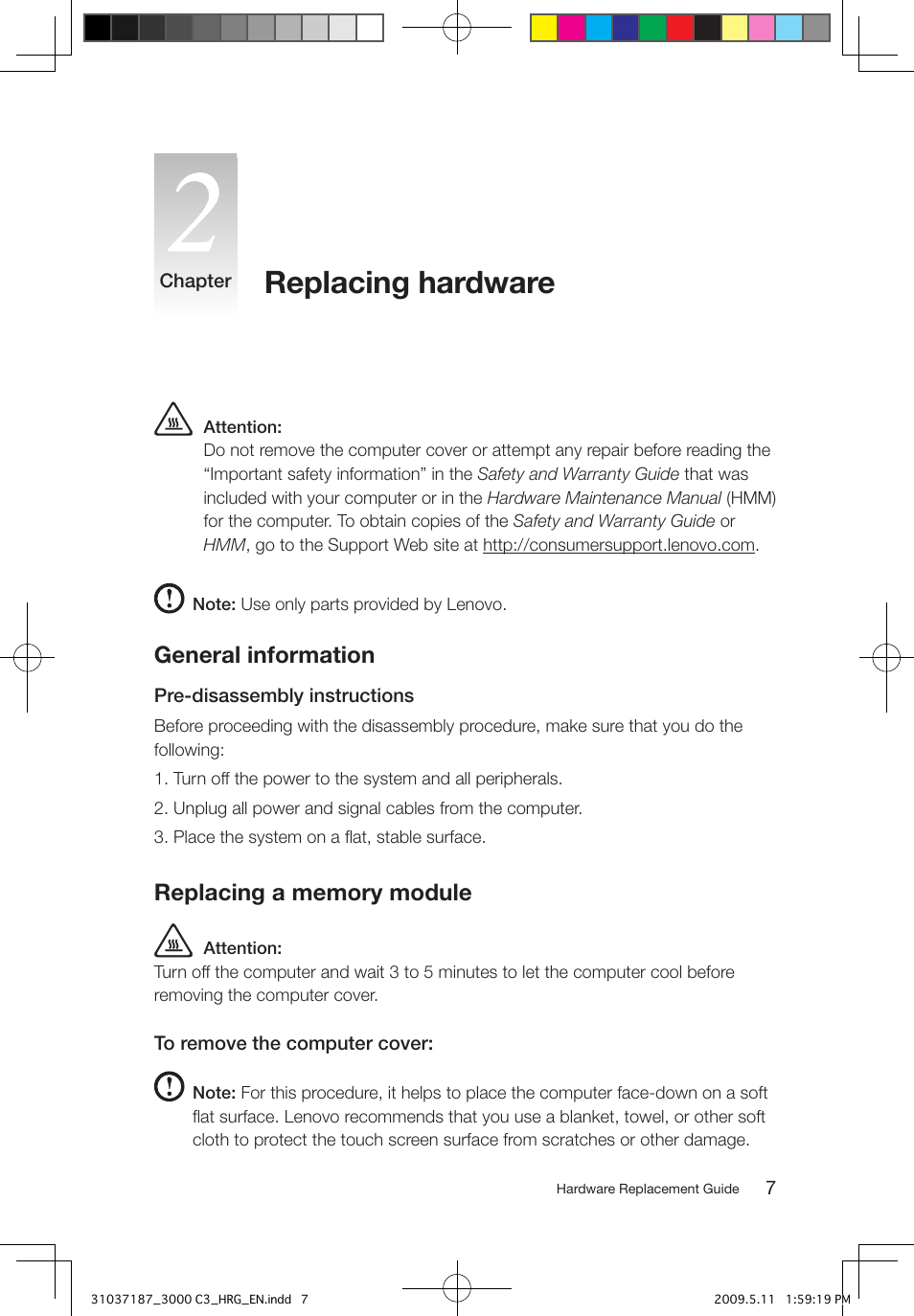 Replacing hardware, General information | Lenovo 3000 C305 All-In-One User Manual | Page 10 / 17