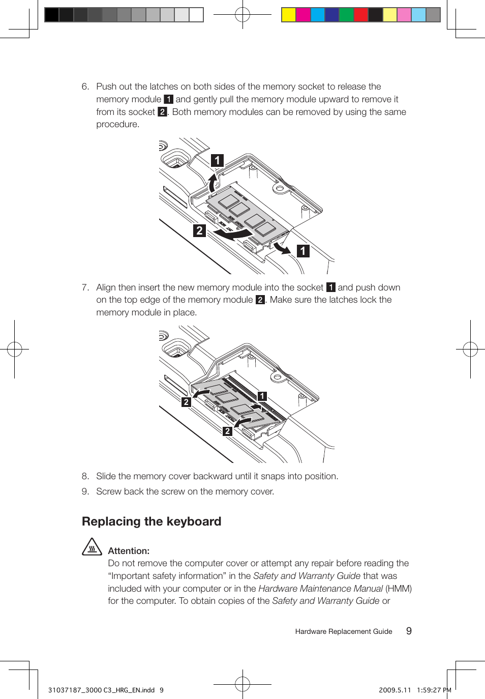 Replacing the keyboard | Lenovo 3000 C305 All-In-One User Manual | Page 12 / 17