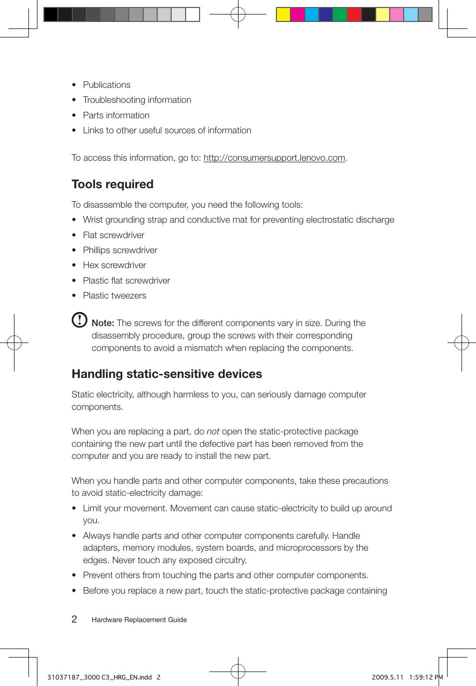Tools required, Handling static-sensitive devices | Lenovo 3000 C305 All-In-One User Manual | Page 5 / 17