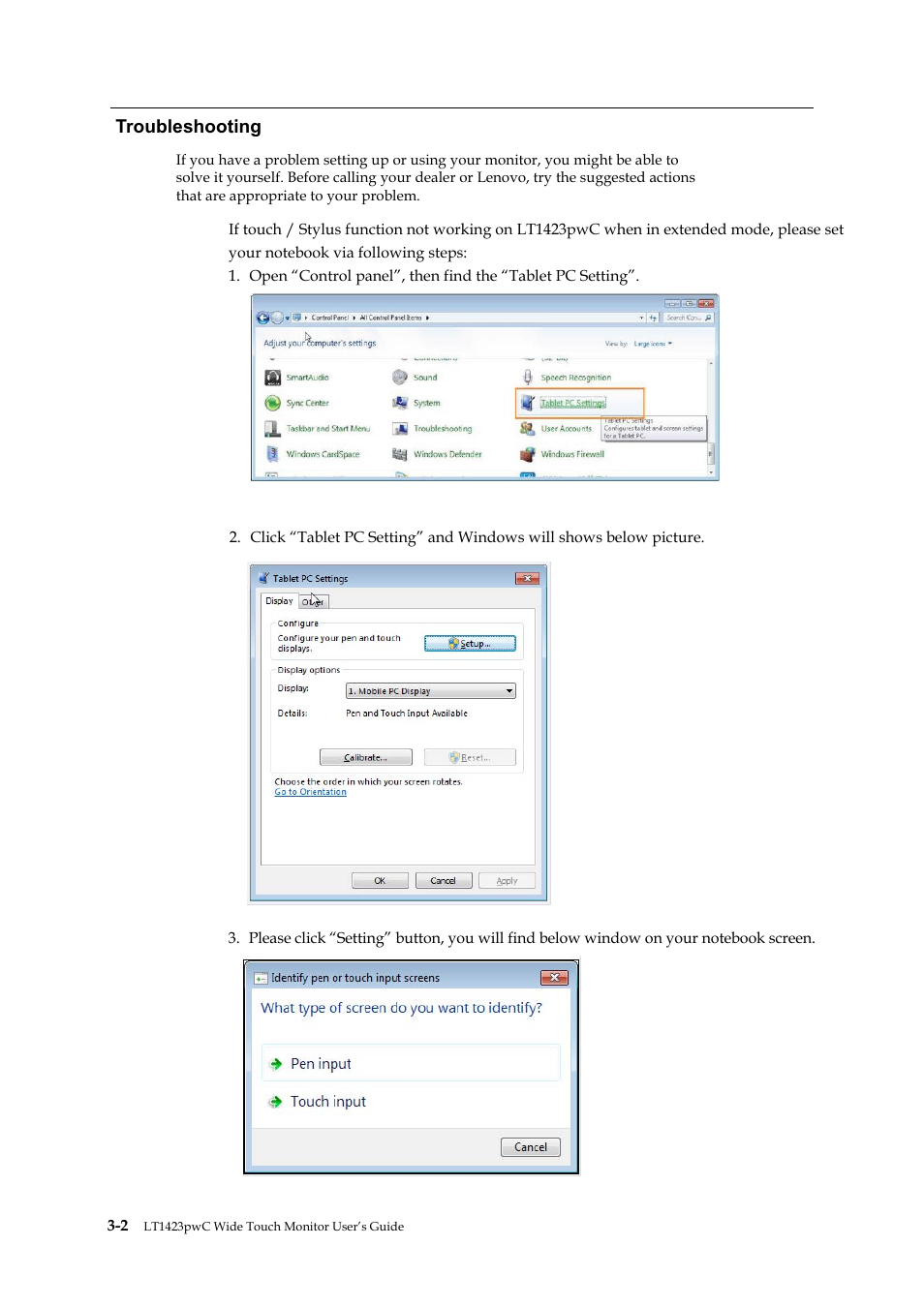 Troubleshooting | Lenovo ThinkVision LT1423p 13.3-inch IPS LED Backlit LCD Wireless Touch Monitor with pen User Manual | Page 19 / 38