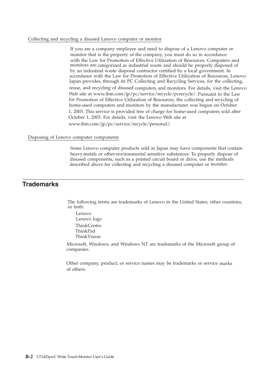 Trademarks | Lenovo ThinkVision LT1423p 13.3-inch IPS LED Backlit LCD Wireless Touch Monitor with pen User Manual | Page 37 / 38