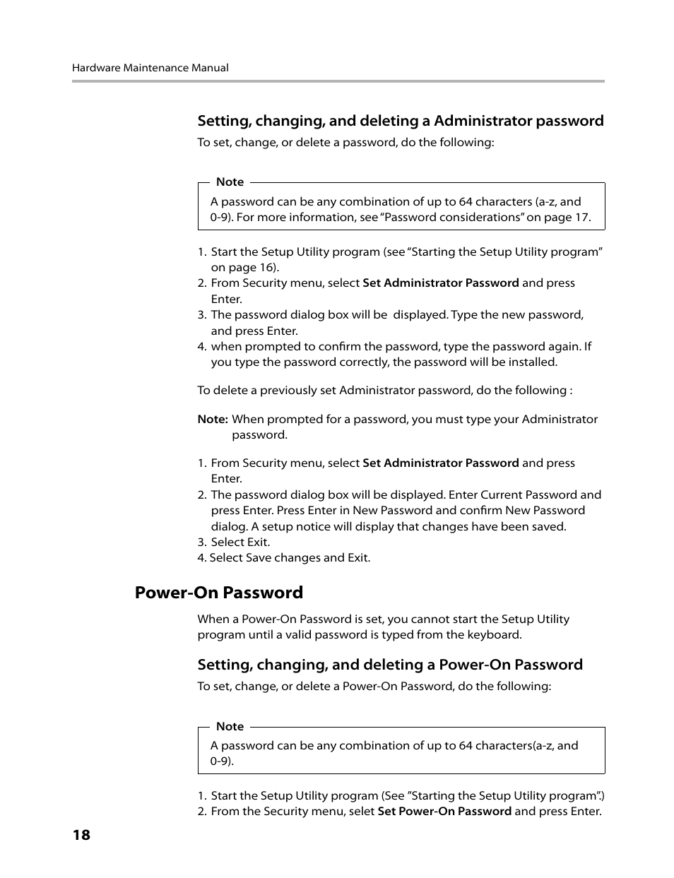 Power-on password | Lenovo IdeaCentre B500 User Manual | Page 20 / 60