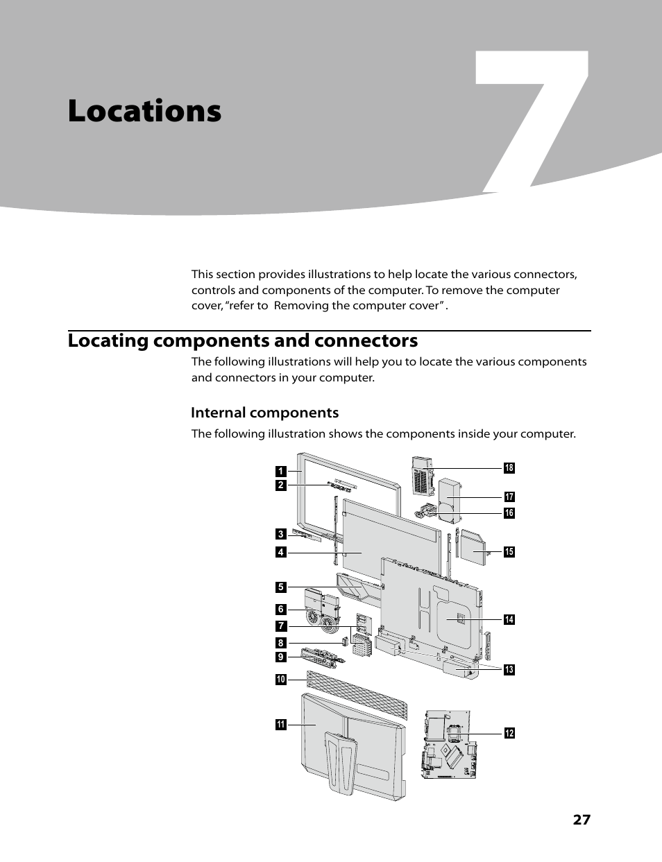 Locations, Locating components and connectors | Lenovo IdeaCentre B500 User Manual | Page 29 / 60