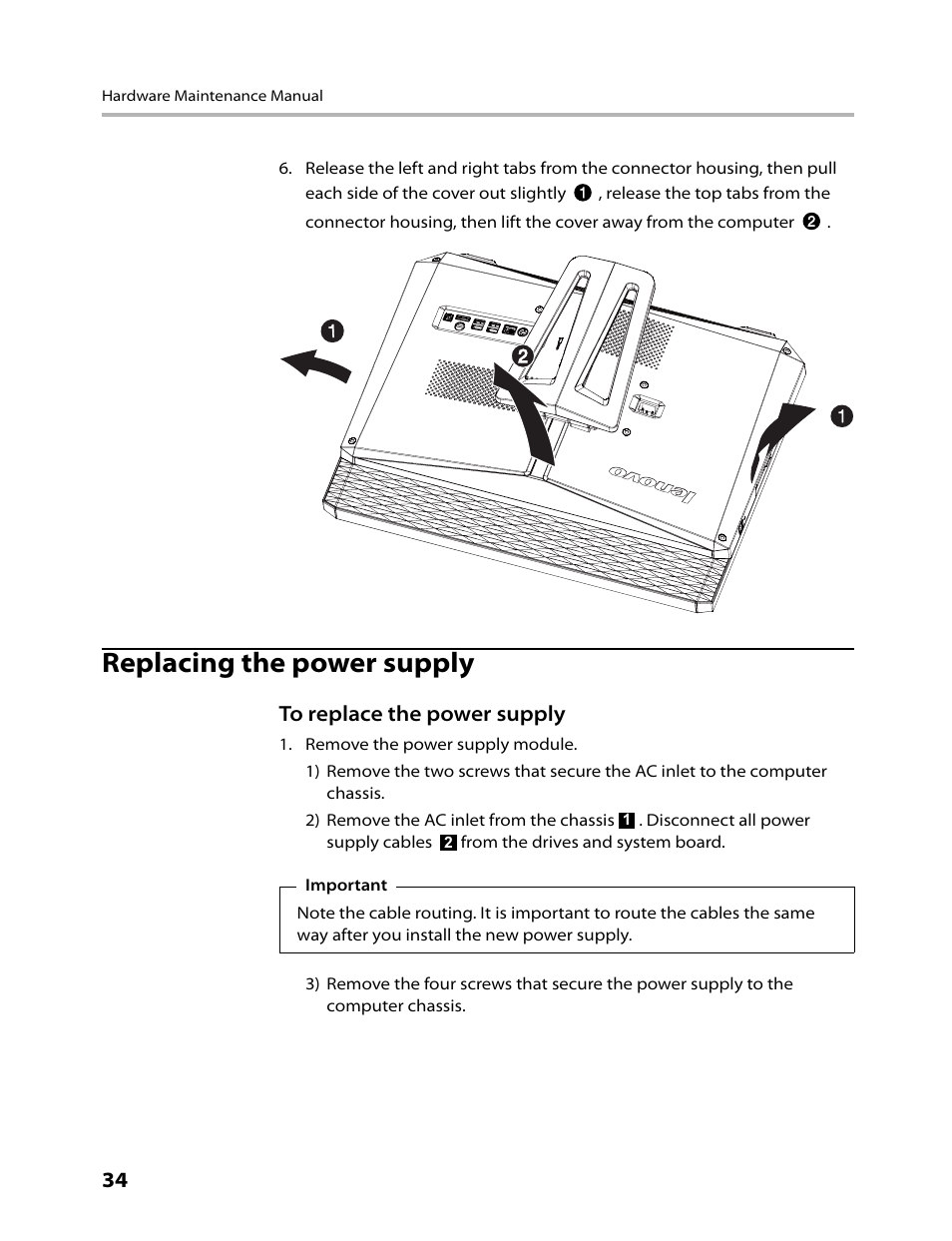 Replacing the power supply | Lenovo IdeaCentre B500 User Manual | Page 36 / 60