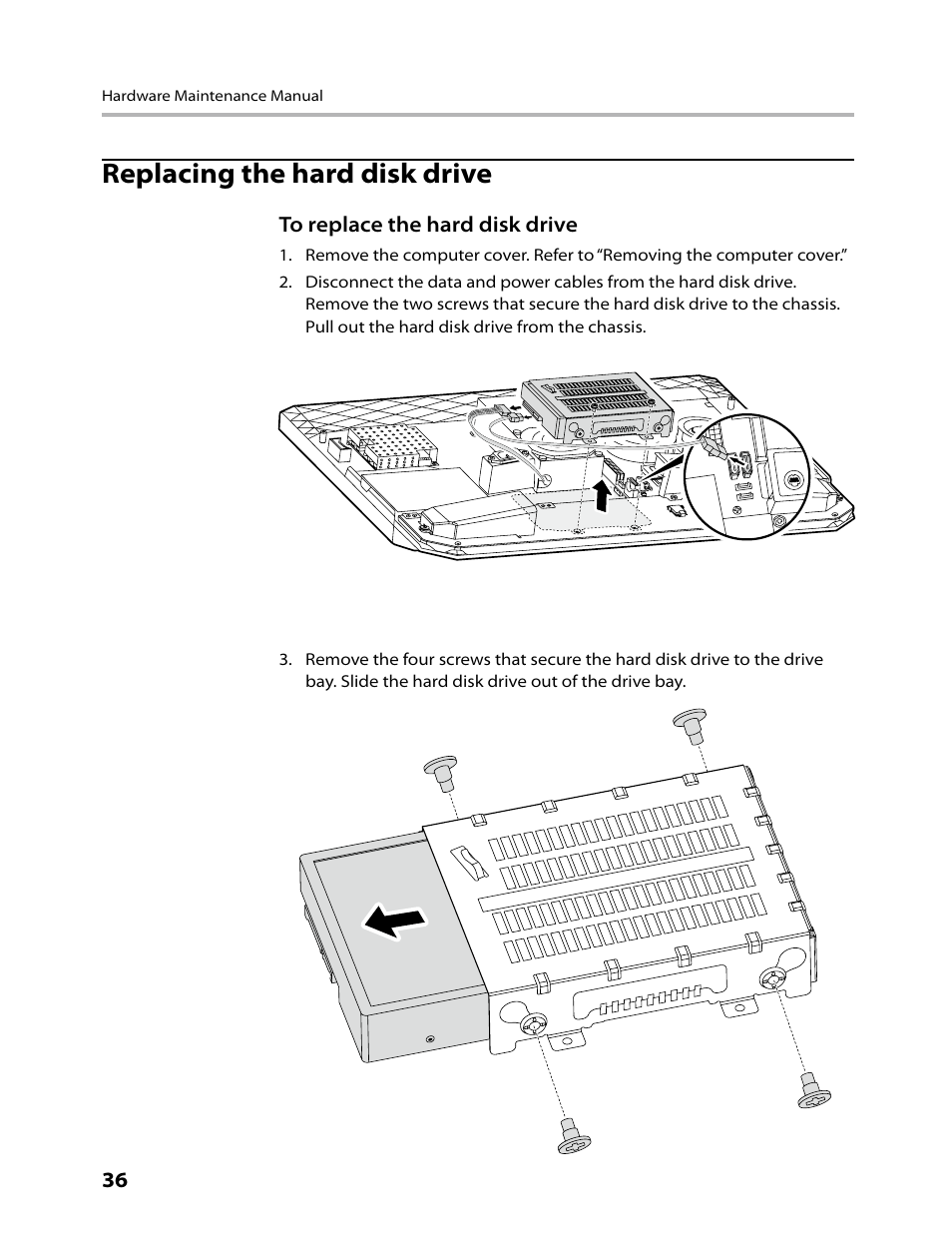 Replacing the hard disk drive | Lenovo IdeaCentre B500 User Manual | Page 38 / 60