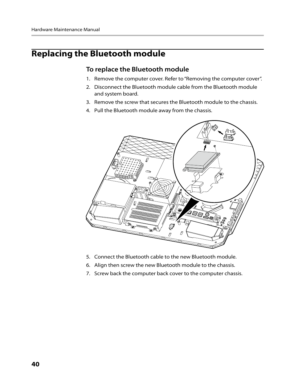 Replacing the bluetooth module | Lenovo IdeaCentre B500 User Manual | Page 42 / 60