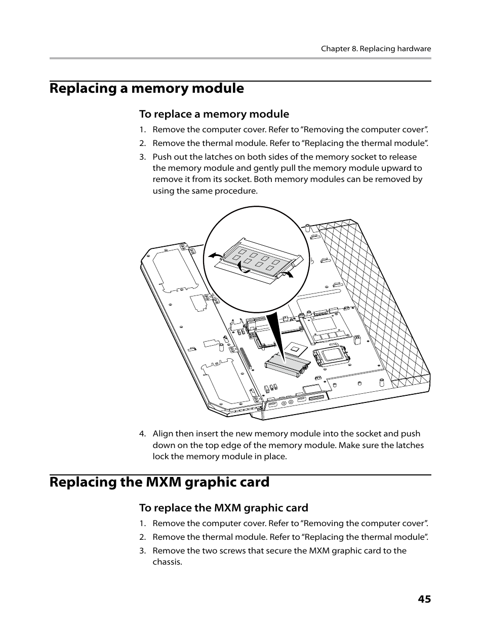 Replacing the mxm graphic card | Lenovo IdeaCentre B500 User Manual | Page 47 / 60