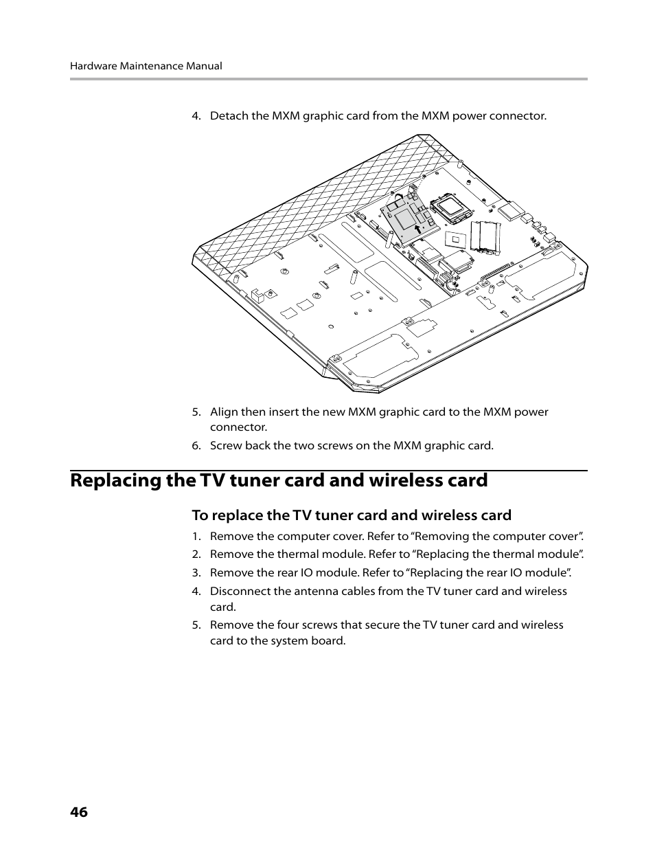 Replacing the tv tuner card and wireless card | Lenovo IdeaCentre B500 User Manual | Page 48 / 60