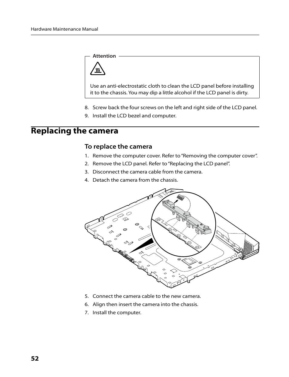 Replacing the camera | Lenovo IdeaCentre B500 User Manual | Page 54 / 60