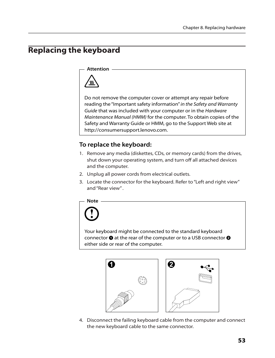 Replacing the keyboard | Lenovo IdeaCentre B500 User Manual | Page 55 / 60