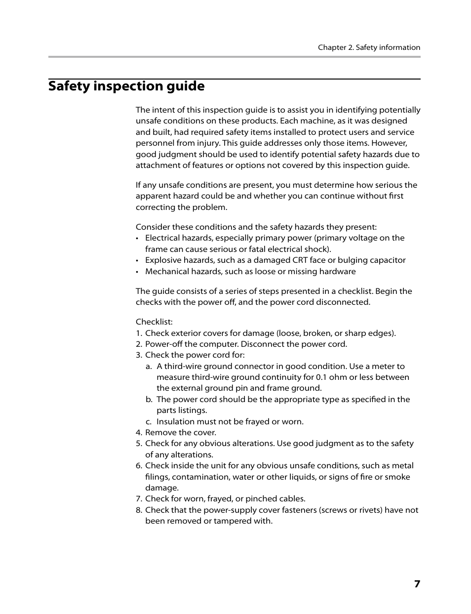 Safety inspection guide | Lenovo IdeaCentre B500 User Manual | Page 9 / 60