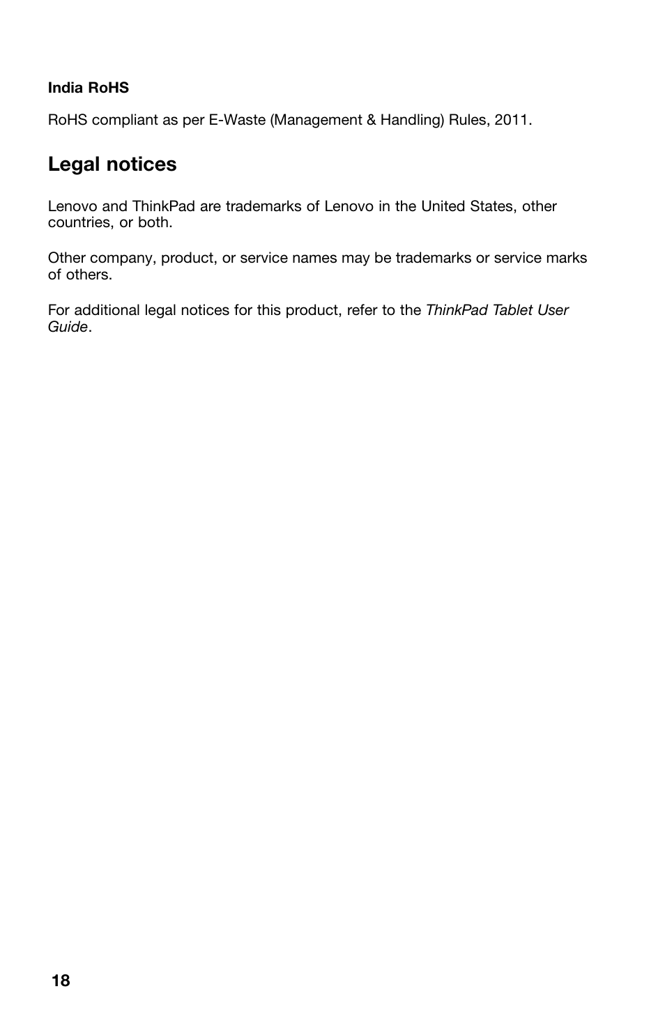 Legal notices | Lenovo ThinkPad Tablet User Manual | Page 18 / 20